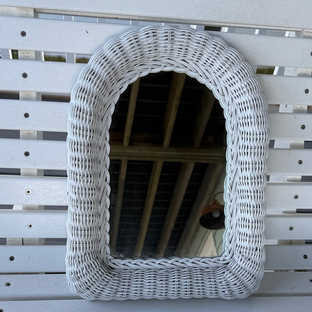 Elegant White Wicker Wall Mirror